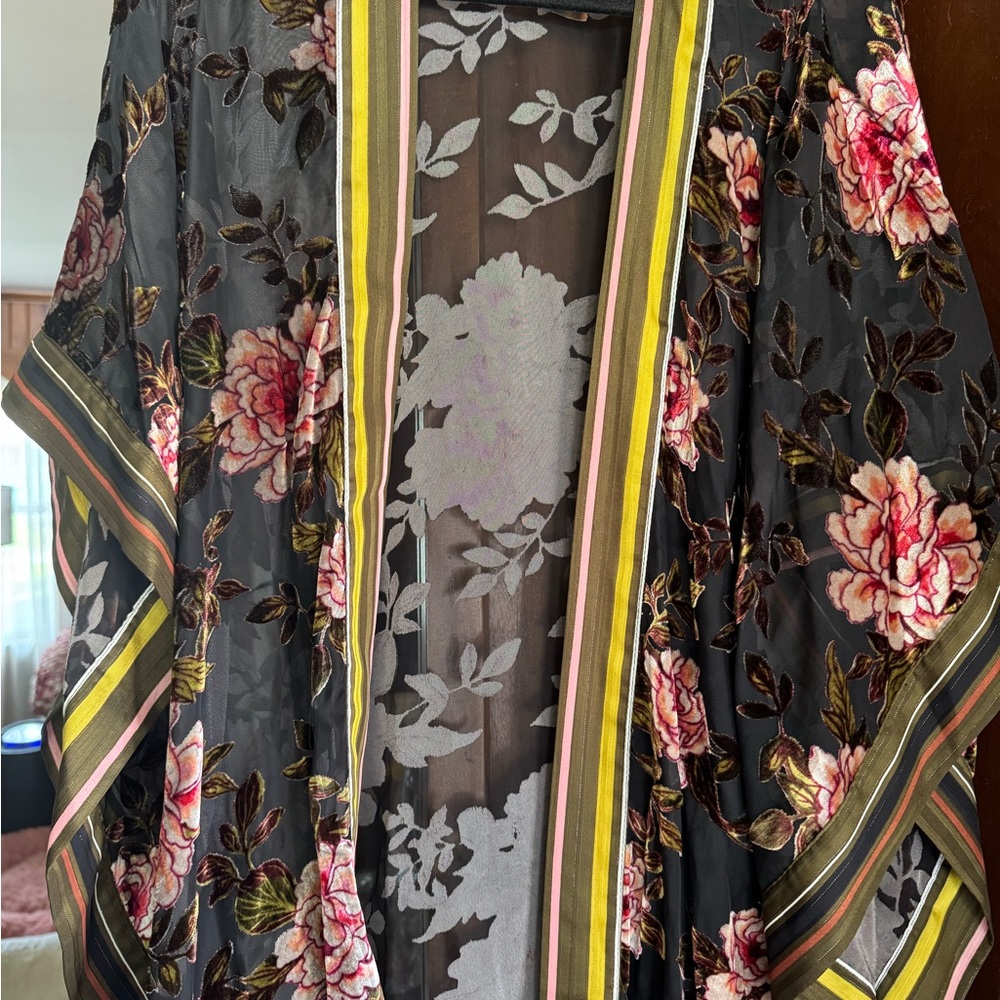 Floral Kimono with Striped Accents